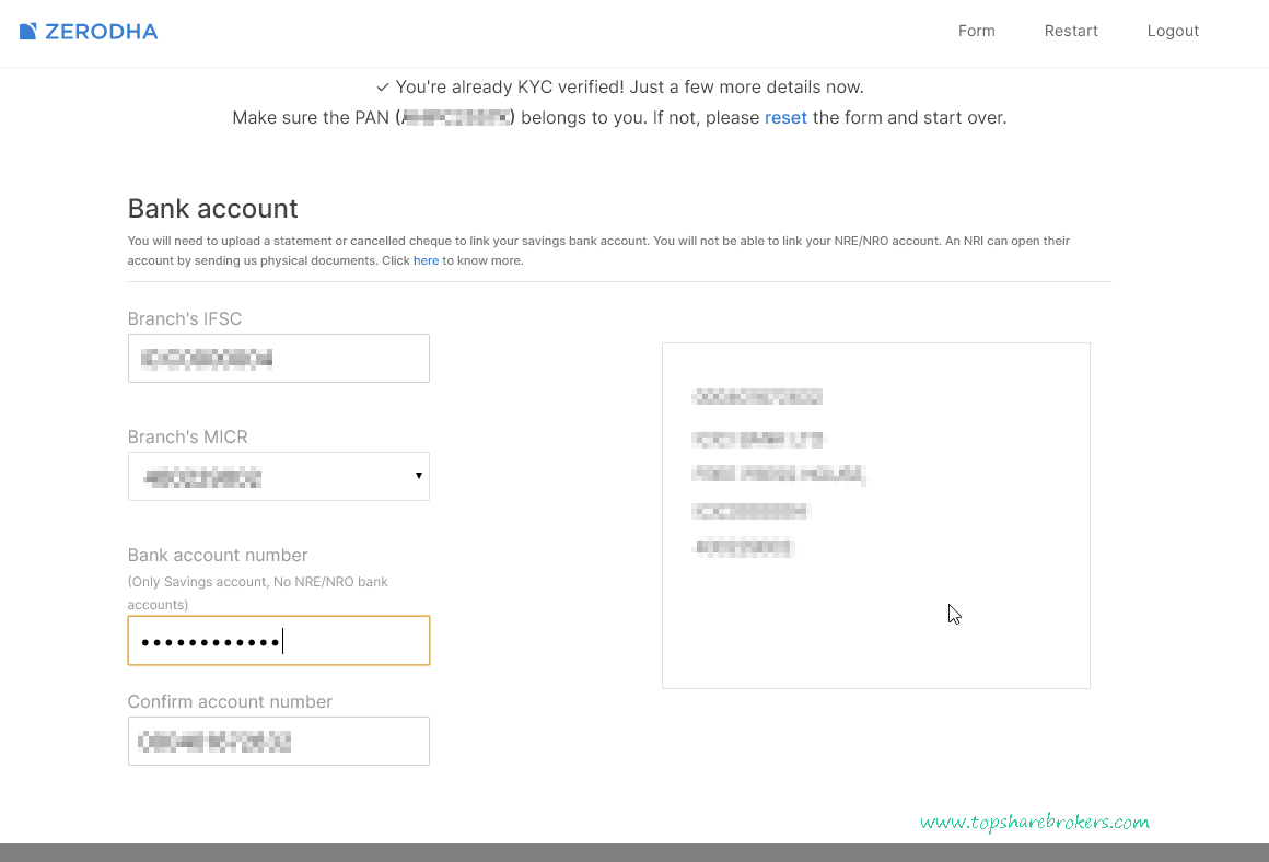 Zerodha-Online-Account-Opening-Bank-Information